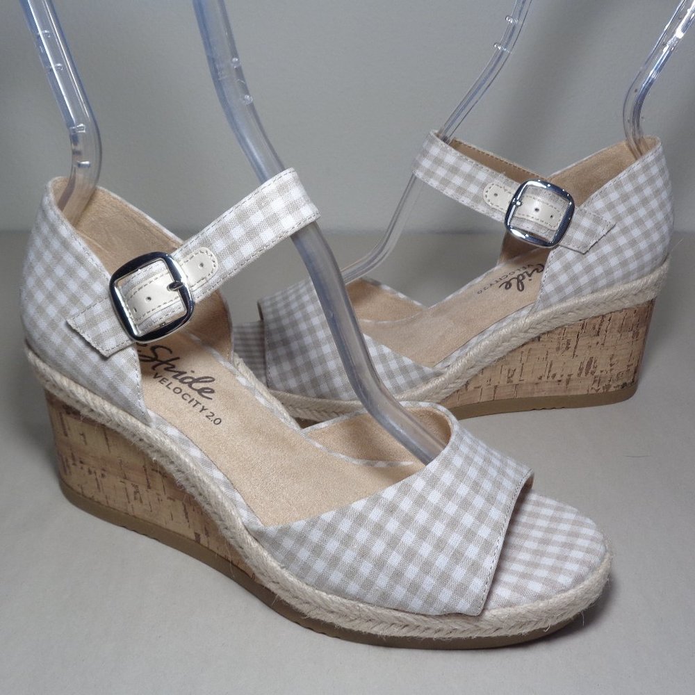LifeStride Size 10 M GO FOR IT Neutral Gingham Heeled Sandals New Women's Shoes